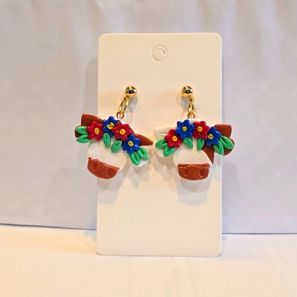Polymer Clay Cow Earrings